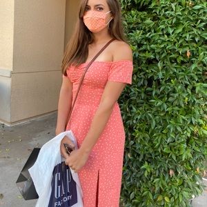 Off shoulder pink polkadot Abercrombie dress
